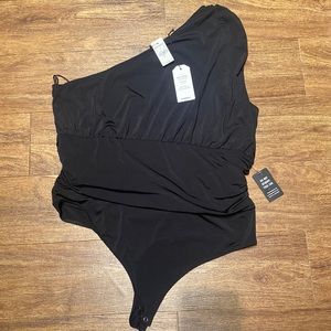 Express Body Contour Double Layer One Shoulder Thong Body Suit XL